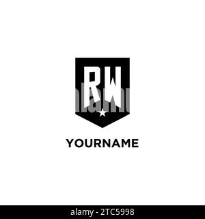 RW monogram initial logo with geometric shield and star icon design style ideas Stock Vector