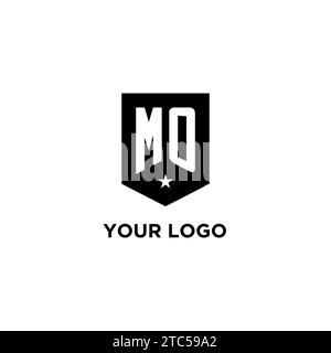 MO monogram initial logo with geometric shield and star icon design style ideas Stock Vector