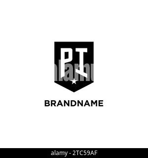PI monogram initial logo with geometric shield and star icon design style ideas Stock Vector