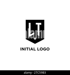 LT monogram initial logo with geometric shield and star icon design style ideas Stock Vector