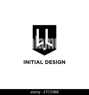 LL monogram initial logo with geometric shield and star icon design style ideas Stock Vector