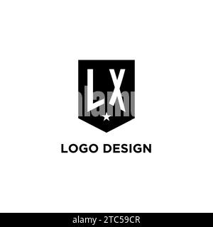 LX monogram initial logo with geometric shield and star icon design style ideas Stock Vector