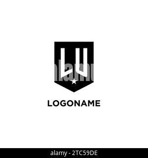 LU monogram initial logo with geometric shield and star icon design style ideas Stock Vector