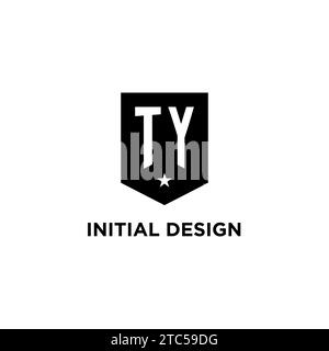 TY monogram initial logo with geometric shield and star icon design style ideas Stock Vector