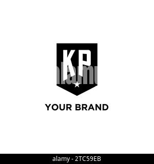 KP monogram initial logo with geometric shield and star icon design style ideas Stock Vector