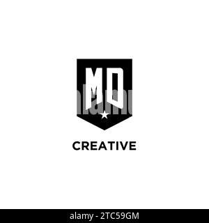 MD monogram initial logo with geometric shield and star icon design style ideas Stock Vector