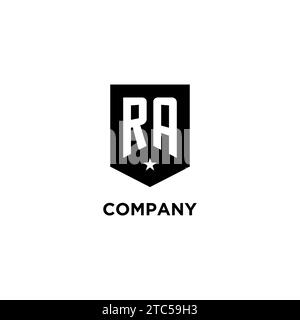 RA monogram initial logo with geometric shield and star icon design style ideas Stock Vector