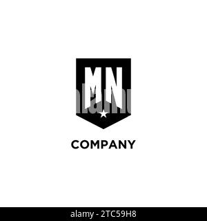 MN monogram initial logo with geometric shield and star icon design style ideas Stock Vector