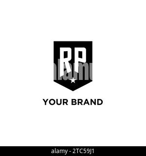 RP monogram initial logo with geometric shield and star icon design style ideas Stock Vector