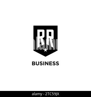 RR monogram initial logo with geometric shield and star icon design style ideas Stock Vector