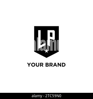 LP monogram initial logo with geometric shield and star icon design style ideas Stock Vector