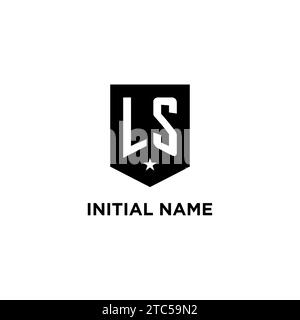 LS monogram initial logo with geometric shield and star icon design style ideas Stock Vector