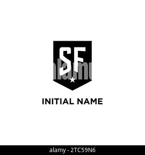 SF monogram initial logo with geometric shield and star icon design style ideas Stock Vector