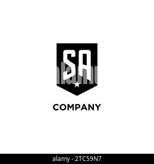SA monogram initial logo with geometric shield and star icon design style ideas Stock Vector
