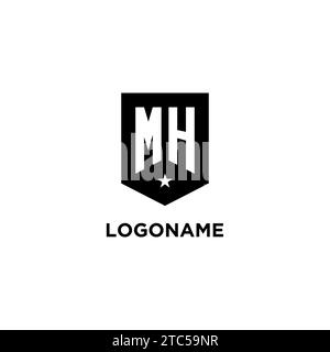 MH monogram initial logo with geometric shield and star icon design style ideas Stock Vector