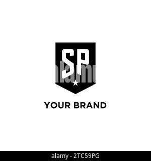SP monogram initial logo with geometric shield and star icon design style ideas Stock Vector