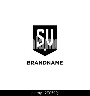 SV monogram initial logo with geometric shield and star icon design style ideas Stock Vector