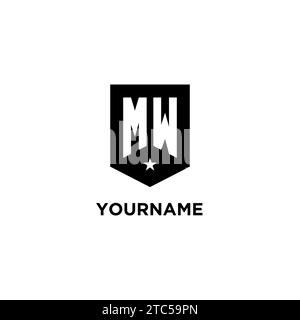 MW monogram initial logo with geometric shield and star icon design style ideas Stock Vector