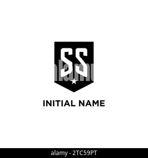 SS monogram initial logo with geometric shield and star icon design style ideas Stock Vector