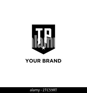 TP monogram initial logo with geometric shield and star icon design style ideas Stock Vector