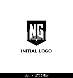 NG monogram initial logo with geometric shield and star icon design style ideas Stock Vector