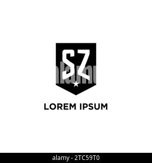 SZ monogram initial logo with geometric shield and star icon design style ideas Stock Vector