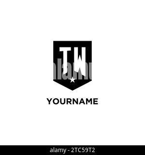 TW monogram initial logo with geometric shield and star icon design style ideas Stock Vector