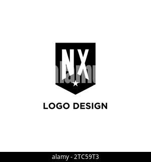 NX monogram initial logo with geometric shield and star icon design style ideas Stock Vector