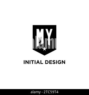 MY monogram initial logo with geometric shield and star icon design style ideas Stock Vector
