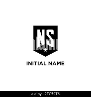 NS monogram initial logo with geometric shield and star icon design style ideas Stock Vector
