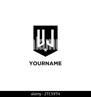 UJ monogram initial logo with geometric shield and star icon design style ideas Stock Vector