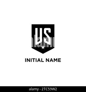 US monogram initial logo with geometric shield and star icon design style ideas Stock Vector