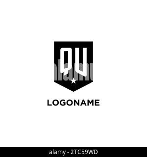 QU monogram initial logo with geometric shield and star icon design style ideas Stock Vector