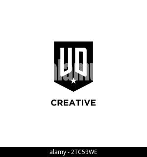 UD monogram initial logo with geometric shield and star icon design style ideas Stock Vector