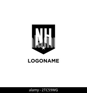 NH monogram initial logo with geometric shield and star icon design style ideas Stock Vector