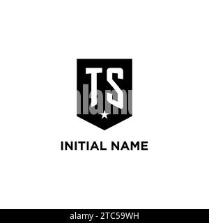 TS monogram initial logo with geometric shield and star icon design style ideas Stock Vector