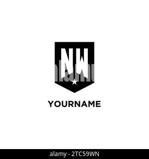 NW monogram initial logo with geometric shield and star icon design style ideas Stock Vector