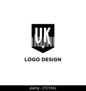 VK monogram initial logo with geometric shield and star icon design style ideas Stock Vector