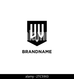 UV monogram initial logo with geometric shield and star icon design style ideas Stock Vector