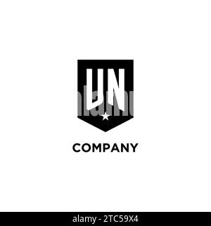 UN monogram initial logo with geometric shield and star icon design style ideas Stock Vector