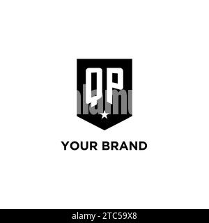 QP monogram initial logo with geometric shield and star icon design style ideas Stock Vector