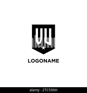 VU monogram initial logo with geometric shield and star icon design style ideas Stock Vector