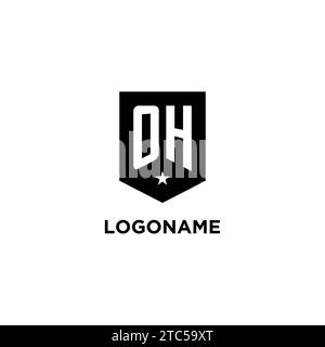 OH monogram initial logo with geometric shield and star icon design style ideas Stock Vector