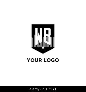 WB monogram initial logo with geometric shield and star icon design style ideas Stock Vector