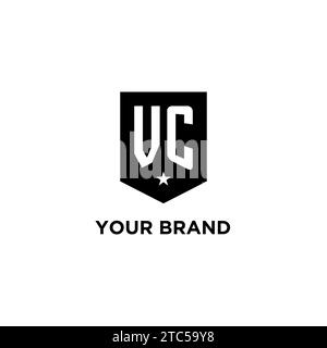 VC monogram initial logo with geometric shield and star icon design style ideas Stock Vector