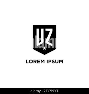 UZ monogram initial logo with geometric shield and star icon design style ideas Stock Vector