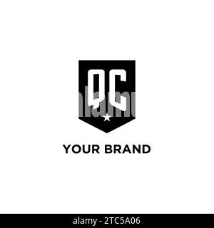 QC monogram initial logo with geometric shield and star icon design style ideas Stock Vector