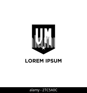 VM monogram initial logo with geometric shield and star icon design style ideas Stock Vector