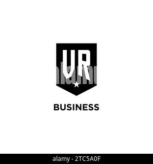 VR monogram initial logo with geometric shield and star icon design style ideas Stock Vector
