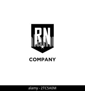 RN monogram initial logo with geometric shield and star icon design style ideas Stock Vector